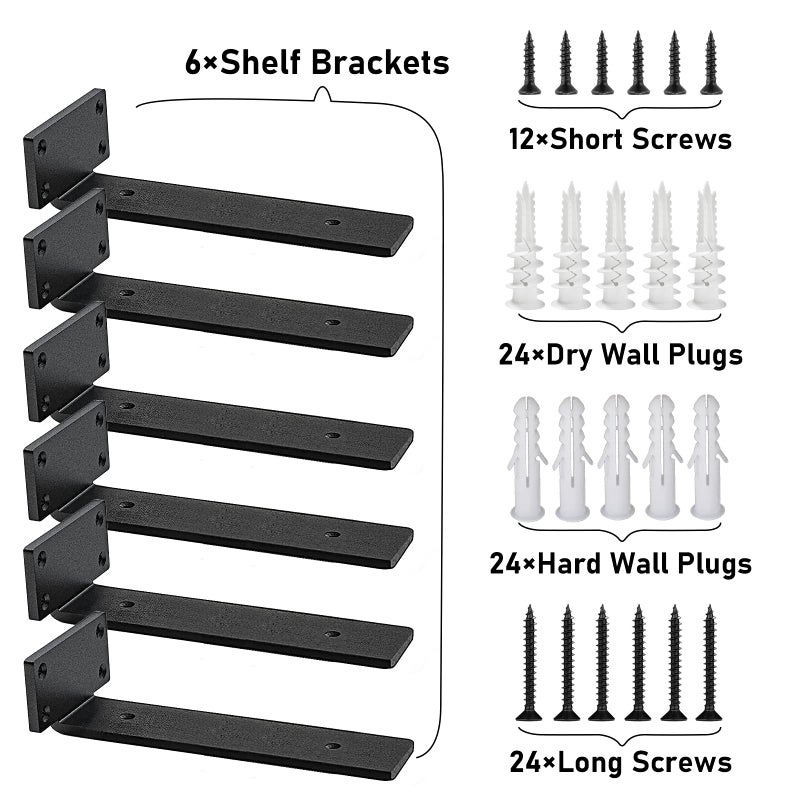 YMDparts Shelf Brackets Heavy Duty Industrial L Shelf Bracket - 0.2 Inch Thick Premium Solid Steel Shelf Supports  Black Rustic Wall Brackets for Shelves - 10 Inch Floating Shelves Hardware (6Pcs) - Image 5